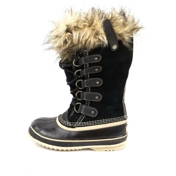 SOREL Joan of Arctic Black Fur Winter Waterproof Snow Duck Knee Boots Gorpcore 8 - Picture 4 of 9